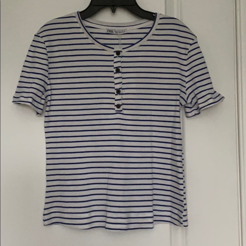 zara white and blue stripped top
